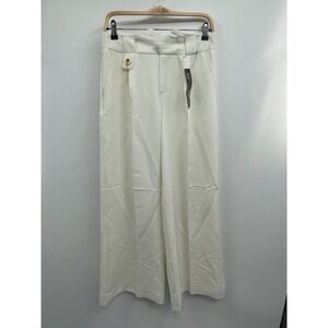 Like An Angel Pants Womens Medium Ivory Stretch High-Waist Wide-Leg Trousers NWT